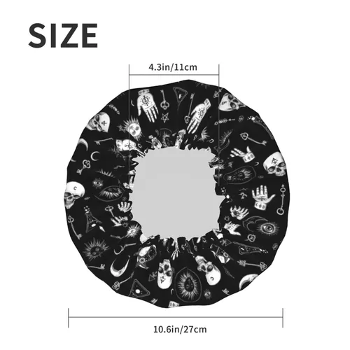 Vista 6 de Gorro de ducha gótico, cuervo, cuervo, calavera, luna, estrella, gótico, gorra de baño diseñada para mujeres, impermeable, doble capa