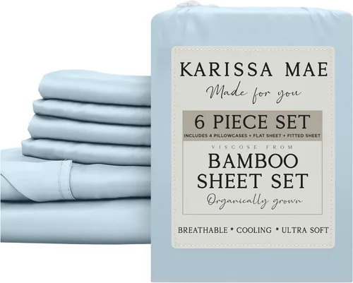 Vista 53 de KARISSA MAE Juego de sábanas de viscosa de bambú de lujo, 100% certificado FSC, refrescante, lujosamente suave, bolsillos profundos de 18 pulgadas