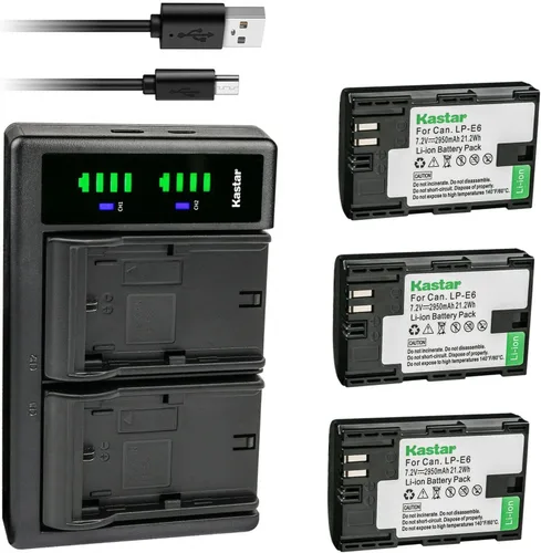 Vista 6 de Kastar LP-E6 LTD2 Cargador de batería USB de repuesto para Canon LP-E6, LP-E6N, LP-E6N Pro, batería LP-E6NH, Canon LC-E6, LC-E6E cargador, Canon EOS