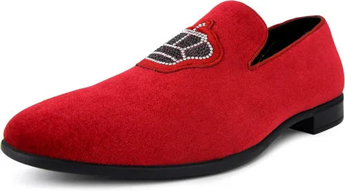 Vista 2 de Amali Crown Zapatos de terciopelo para hombre con pieza de corona de joyería Zapatos de vestir para hombre Mocasines formales de terciopelo