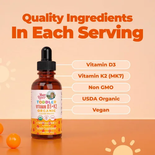 Vista 5 de MaryRuth Organics Vitamina D3 Vitamina K2 Gotas de vitamina D3 K2 Suplemento líquido de vitamina K2 D3 para niños pequeños Suplemento