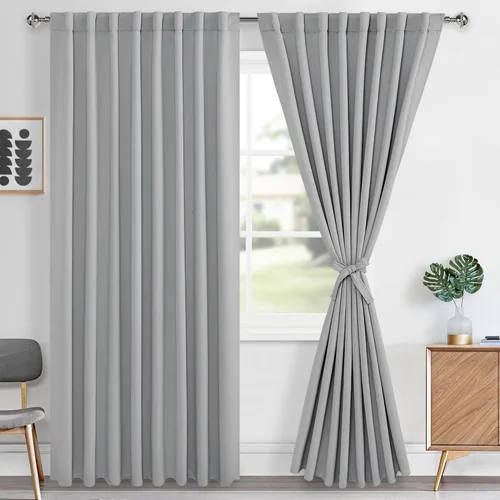 Vista 151 de Hiasan Cortinas opacas negras para dormitorio, cortinas opacas cortas de 45 pulgadas de largo, con aislamiento térmico, bolsillo para barra