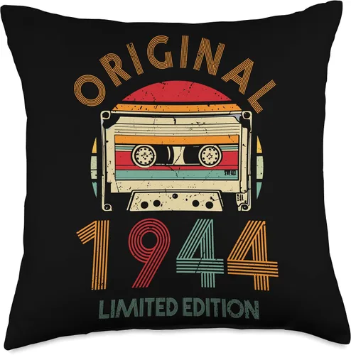Vista 4 de Retro Limited Edition 1944 Cassette Tape 80th Birthday Throw Pillow