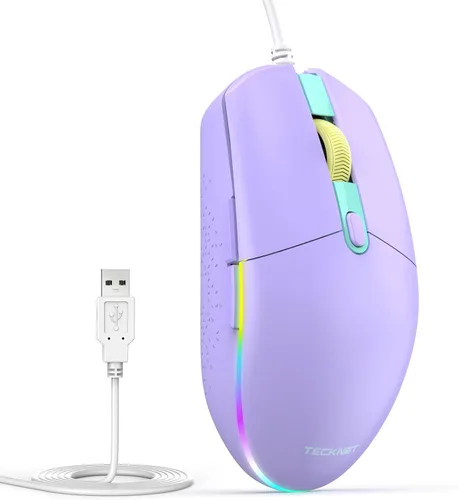 Vista 8 de TECKNET Ratón con cable con retroiluminación RGB, ratón de tamaño completo Rosa