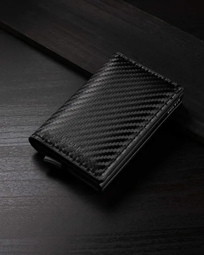 Vista 47 de VULKIT Tarjetero RFID Bloqueo de Cuero Automático Pop Up Cartera Aluminio Slim Pocket Tarjeta de Visita
