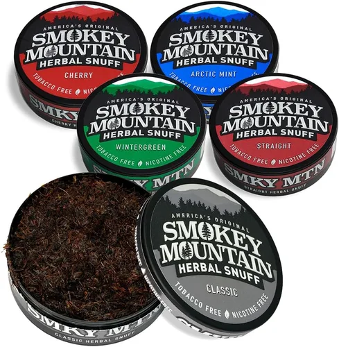 Vista 16 de Smokey Mountain - Tabaco a base de hierbas de corte largo – Menta ártica – Caja de 5 latas - Rapé sin tabaco y sin nicotina