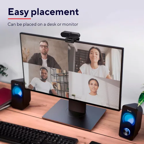 Vista 7 de Trust Cámara web Taxon 2K QHD hecha de 85% plástico reciclado, 2560 x 1440p USB cámara PC con cubierta, enfoque automático, gran angular, 2