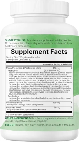 Vista 6 de Micro Ingredients Probióticos 200 Mil Millones de UFC, 120 Cápsulas Vegetarianas Mega Probióticos para Hombres y Mujeres 40 Cepas