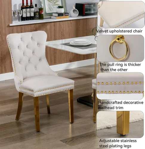 Vista 7 de Juego de mesa de comedor moderna de mármol sintético de oro blanco de 68 pulgadas para 6, juego de mesa rectangular de 7 piezas con patas de acero