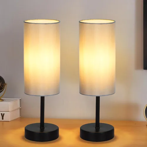 Vista 13 de RISLG Juego de 2 lámparas de mesa para recámara, lámparas de noche para mesita de noche con interruptor de cable, lámparas de escritorio