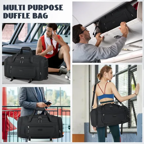 Vista 7 de Bolsa de gimnasio para hombre, 40 L, bolsa de lona deportiva para gimnasio, bolsa de lona para mujer, con compartimento para zapatos y bolsillo