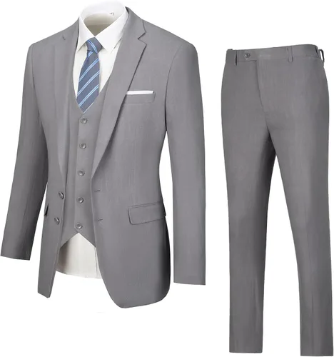 Vista 6 de Furuyal Traje de lino de 3 piezas vintage retro para boda, trajes de graduación, chaqueta ajustada, chaqueta de esmoquin para novio