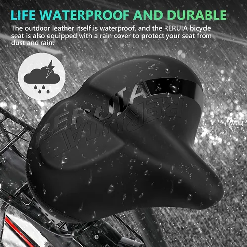 Vista 5 de Asiento de bicicleta grande y cómodo, sillín ancho con absorción de impactos, cojín de bicicleta de ejercicio de gran tamaño con espuma
