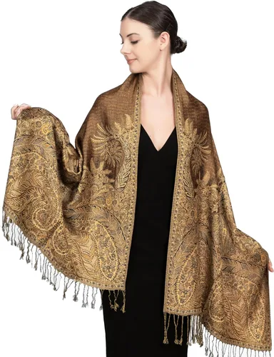 Vista 10 de Achillea Bufanda reversible de pashmina con estampado paisley – Chales y envolturas indios exóticos para vestidos de noche, festivales, todas