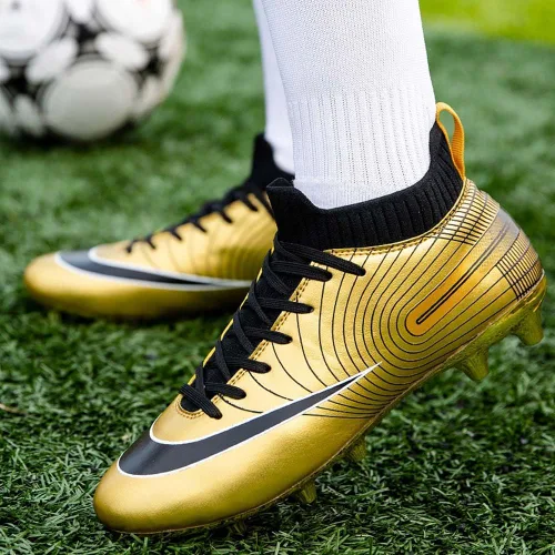 Vista 6 de Botas de fútbol para hombre, botas de fútbol cómodas, duraderas, para exteriores, interiores, competición, entrenamiento, fútbol sala