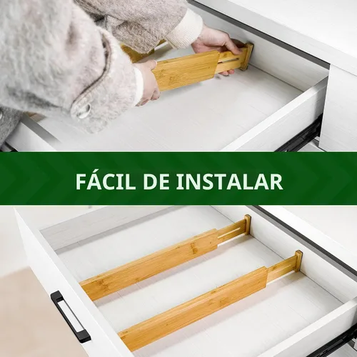Vista 5 de VaeFae Paquete de 6 separadores de cajones de bambú ajustables, organizador de cajones expandible para utensilios de cocina, ropa, baño, oficina, se