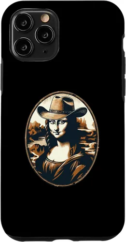 Vista 10 de Funda divertida para iPhone 15 Mona Lisa Cowgirl - Sombrero de vaquero Mona Lisa