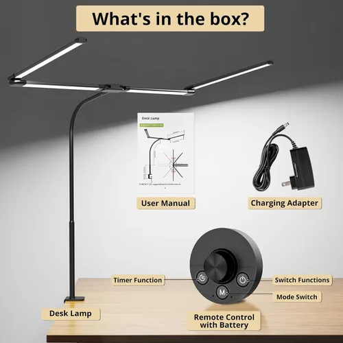 Vista 7 de Lámpara de escritorio, lámparas de escritorio con abrazadera para el hogar y la oficina, lámpara de mesa de cuello flexible de 24 W, lámpara