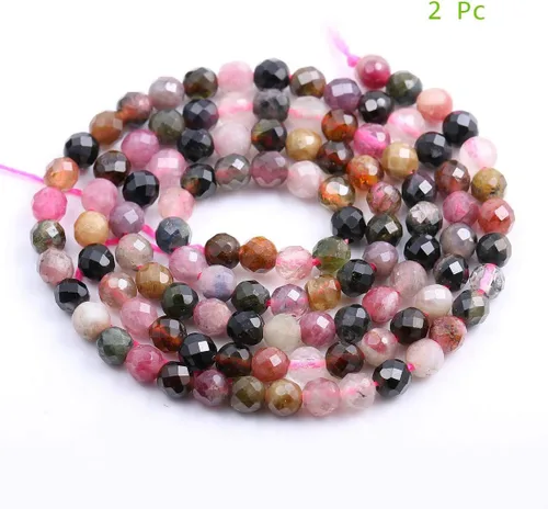 Vista 3 de Cuentas de turmalina, cuentas sueltas facetadas de piedras naturales para hacer joyas, pulseras, collares, tamaño 0.138 in, 2 hebras por paquete