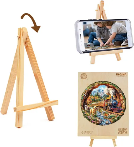 Vista 6 de KAAYEE Rompecabezas de madera para adultos, efecto visual 3D, perros que compiten contra trenes, rompecabezas de madera de forma única, rompecabezas