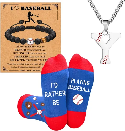 Vista 8 de Juego de regalos de béisbol, collar de fútbol con letras A-Z para hombres, calcetines de béisbol y pulseras de béisbol para amantes del béisbol