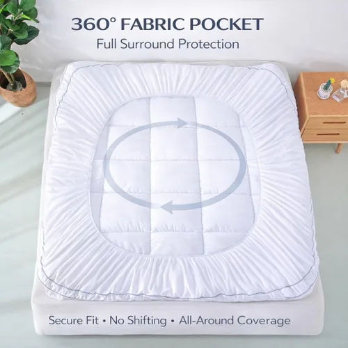 Vista 7 de EVOLIVE Funda de colchón tamaño Queen, protector de colchón acolchado de microfibra suave, bolsillo profundo de 8-18 pulgadas, lavable a máquina