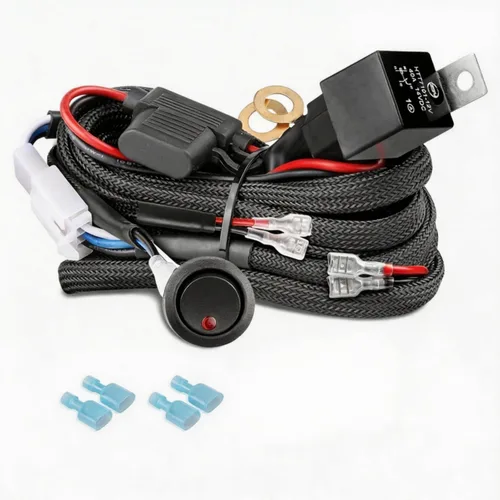 Vista 8 de 1 arnés de cableado de plomo para barra de luz LED — Kit IP68 de nailon de 12V 40A 300W 16AWG Nylon Wiring Harness 40A Relay + 30A Fuse Fits