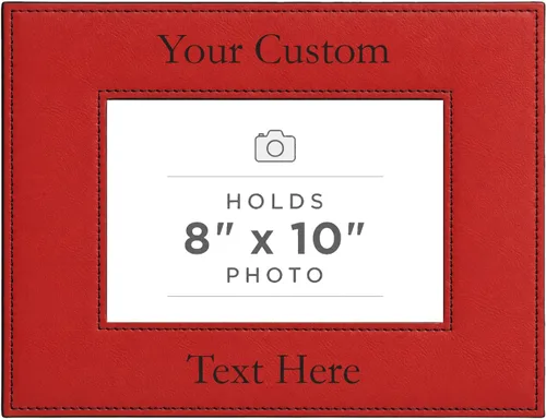 Vista 47 de Marco de fotos de piel sintética de cuero sintético grabado para añadir tu texto personalizado para colgar o en la mesa, marco de fotos familiares