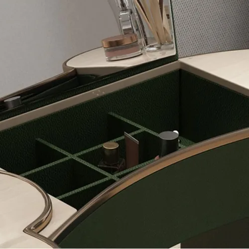 Vista 3 de Mesa de maquillaje, tocador en forma de arco y armario de almacenamiento en uno, mesa de maquillaje simple lacada para dormitorio con tocadores