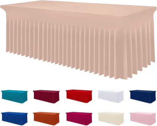 Vista 27 de Smiry Mantel de Spandex, Mantel Elástico Ajustable Extensible para Mesas Rectangulares de 6 Pies, Falda Cubierta de Mesa Impermeable y Lavable