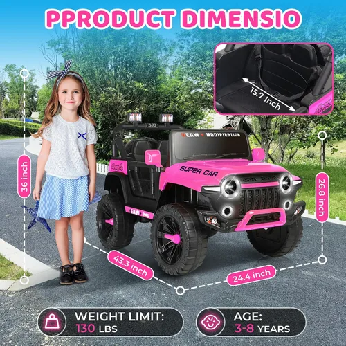 Vista 9 de Juguetes de paseo de 24 V para niños, camión eléctrico 4WD de 2 plazas con control remoto parental, Jeep rosa para niñas, 3 velocidades, suspensión