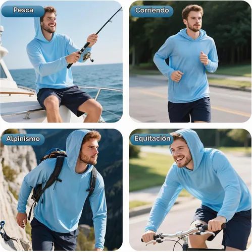Vista 6 de ProtectX Paquete de 2 sudaderas con capucha para hombre Hi Vis, ligera, larga, para el sol, con capucha Azul Ártico 2