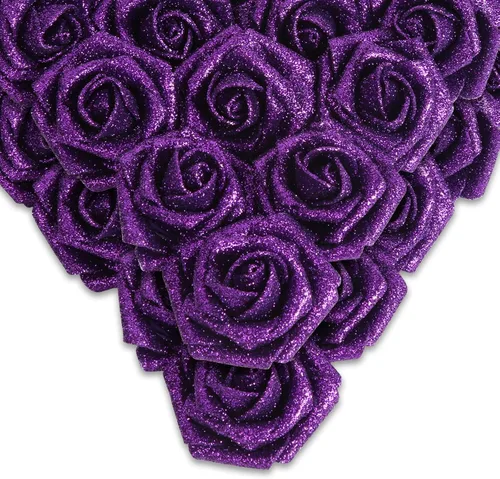 Vista 34 de IPOPU Rosas Negras con Purpurina, 50 PIEZAS Rosas Falsas con Purpurina Flores para Manualidades DIY Ramo de Boda Decoración de Casa y Fiesta (Negro)