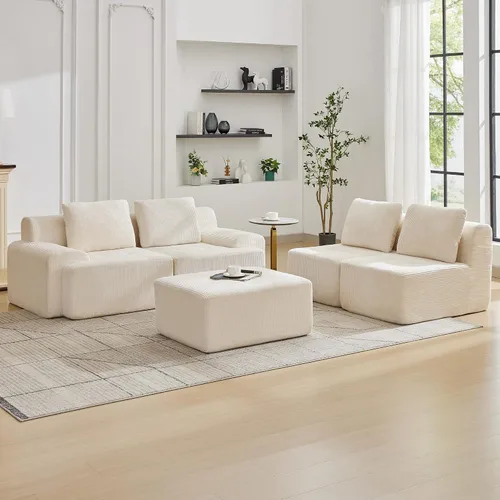 Vista 47 de Sofá modular modular con otomana móvil, sofá de asiento profundo con almohadas, cómodo sofá modular de nube para sala de estar, dormitorio y Blanco