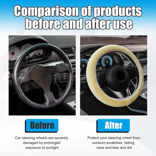 Vista 4 de Funda Esponjosa para Volante de Automóvil, Protector Universal Peludo para Volante de Auto de 15'', para Invierno Cálido, Funda Elástica