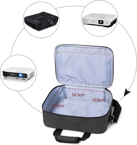 Vista 4 de LUXJA - Bolsa para proyector con bolsillos de almacenamiento para accesorios, tamaño mediano, color negro Compatible with Most Major