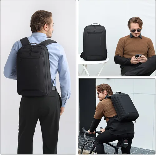 Vista 6 de FENRUIEN Mochila de negocios para laptop para hombres, mochila de viaje USB delgada, ligera, resistente al agua, unisex, para trabajo/universidad