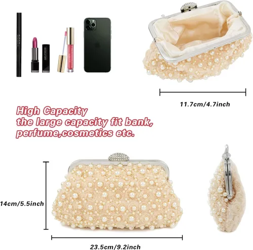 Vista 3 de Carwales Bolso de noche de flores con perlas para mujer, bolso de noche para boda, baile, baile de graduación, bolsos de novia