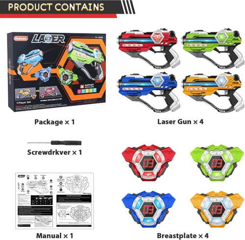 Vista 4 de Juego de 4 pistolas láser con pantalla LED digital, regalos para adolescentes y adultos, niños y niñas, adultos y diversión familiar, regalo