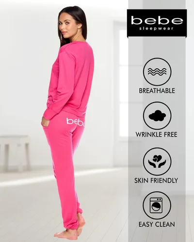 Vista 4 de bebe Womens Pajama Sets - French Terry Plus Size Pajamas for Women with LS Pullover and PJ Pant with Pockets