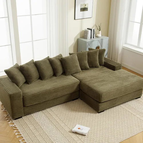 Vista 10 de Sofá modular de pana de 111 pulgadas, tamaño completo, color verde Convertible Sleeper Sofa Bed for Living Room, Hotel, Left L-Shaped Couch with