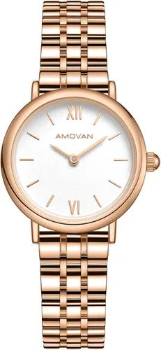 Vista 9 de Reloj dorado para mujer con pequeña banda de malla de acero inoxidable, minimalista de dos manecillas, esfera romana de caja redonda, herramienta