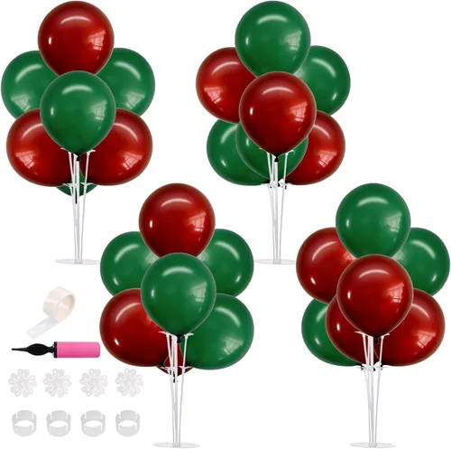 Vista 15 de TONIFUL Juego de 4 centros de mesa de globos con soporte para globos de color negro, azul y plateado
