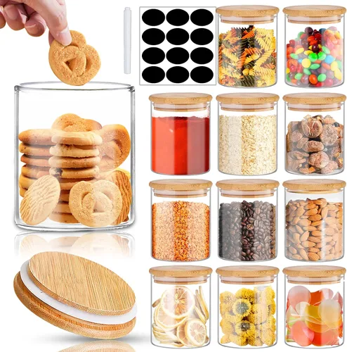 Vista 8 de SLifeJars - Frascos de especias con etiqueta, 4 oz 24 piezas Recipientes de especias Frascos de vidrio con tapas de bambú, Botellas de recipientes