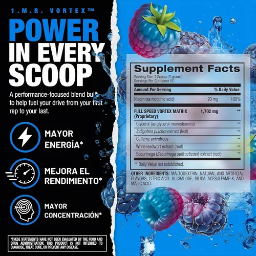Vista 3 de BPI Sports 1.M.R Ultra Concentrado polvo para antes del ejercicio, 4.9 oz., Azul Raz, 1, 1