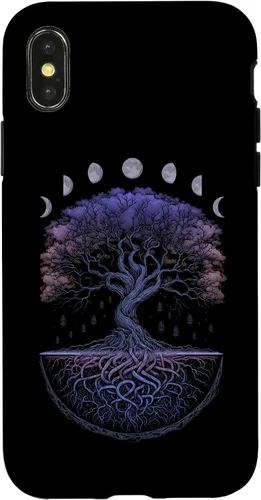 Vista 5 de Funda para iPhone 11 Pro Max Yggdrasil nórdico árbol de la vida vikinga fases de la luna