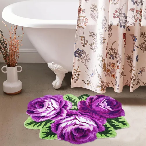 Vista 13 de Alfombrilla Abreeze con 4 rosas, alfombrillas con diseño de flores azul, hecha a mano, antideslizante (no se desliza), alfombrilla moderna, de puede
