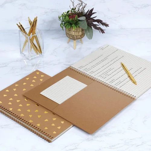 Vista 7 de Oxford Cuadernos en espiral, paquete de 2, 100% reciclados, cuadernos de papel kraft, dorados, con rayas universitarias, 80 hojas/160 páginas