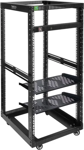 Vista 12 de RIVECO Estante de servidor de marco abierto de 6U con ruedas: montaje rápido de 4 postes para uso pesado, soporte de 19 pulgadas, gabinete de 600 KG