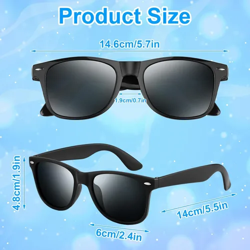 Vista 3 de NEBURORA Paquete de 6 gafas de sol negras al por mayor, tonos retro negros para fiestas, gafas de sol para adultos, hombres y mujeres, accesorios